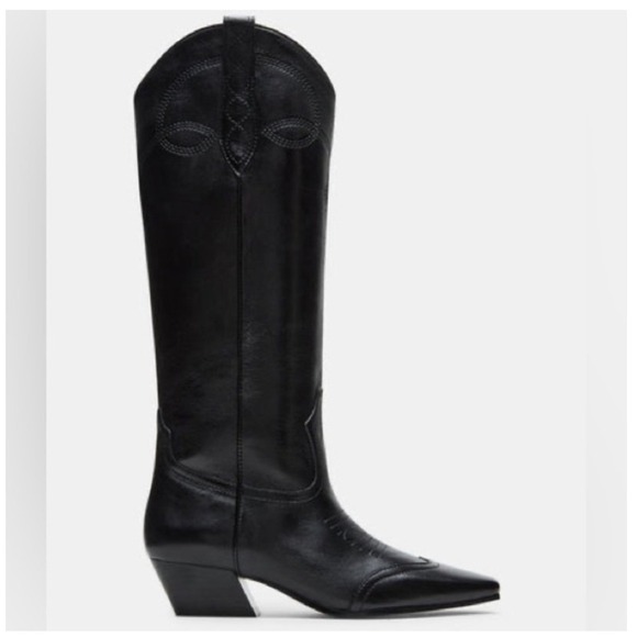 Steve Madden Dollie Black Leather Western Knee High Cowboy Boots Size 8.5 - Picture 5 of 12